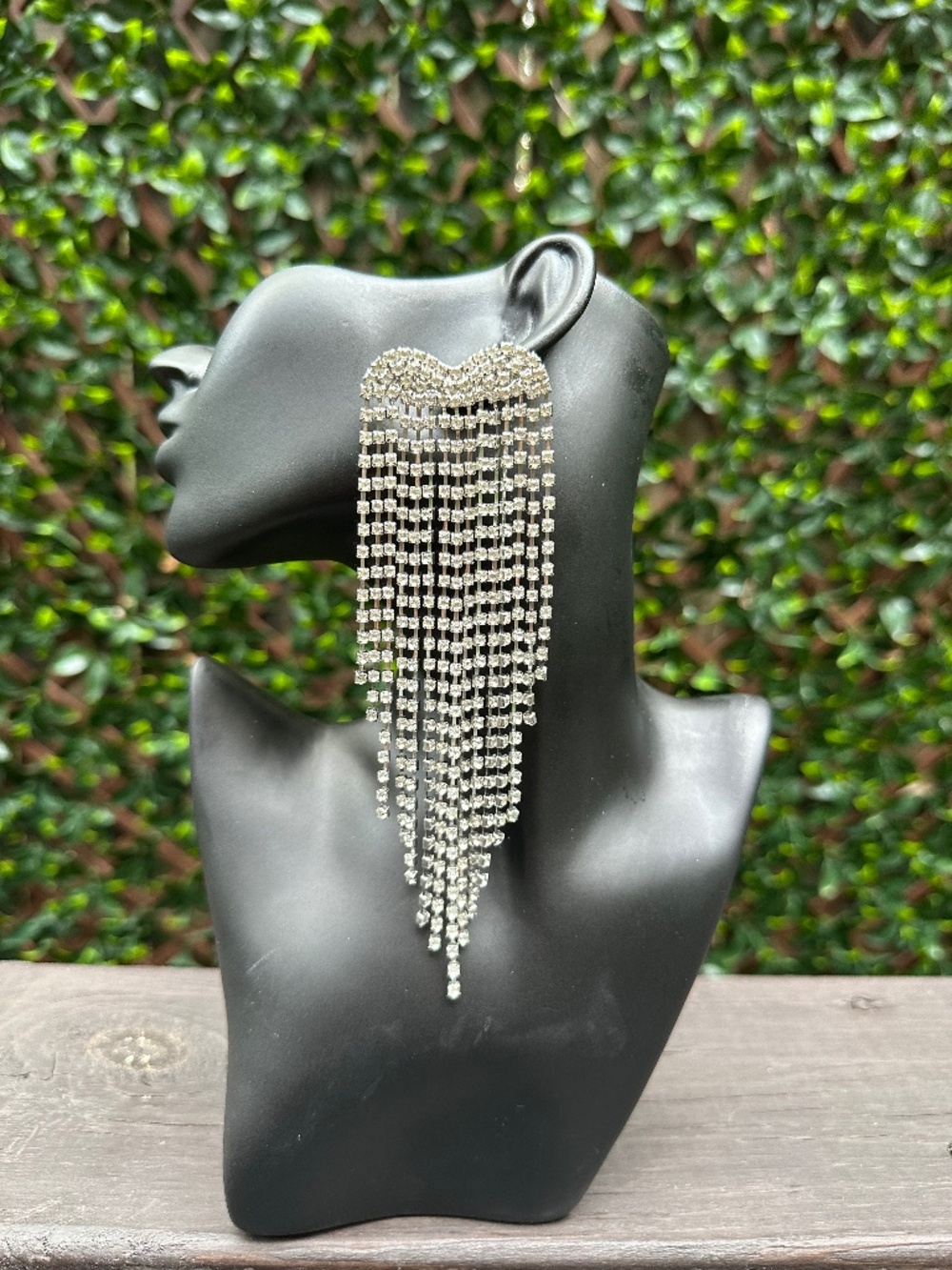 Silver rhinestone earrings with cascading fringe
